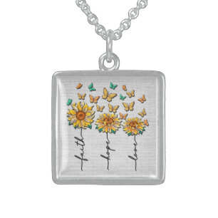 Inspirational Sunflower/Butterfly Sublimation Sterling Silver Necklace