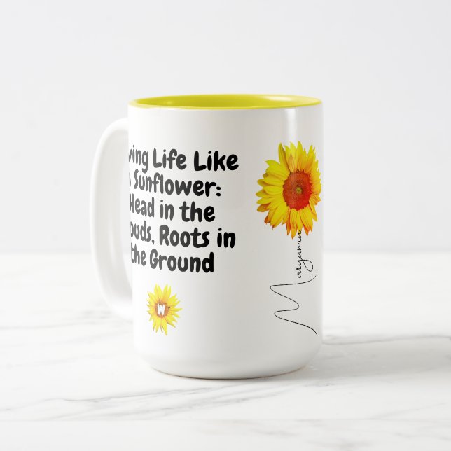 Inspirational Sunflower Coffee Mug (Unique Quotes) (Front Left)