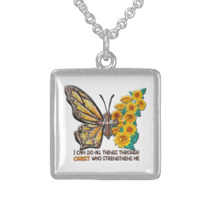Inspirational Sunflower/Cross/Butterfly Sterling Silver Necklace