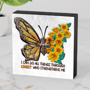 Inspirational Sunflower/Cross/Butterfly  Wooden Box Sign