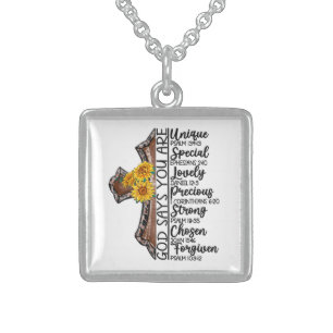 Inspirational Sunflower/Cross Sublimation Sterling Silver Necklace