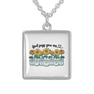 Inspirational Sunflower Sublimation/Scripture Sterling Silver Necklace