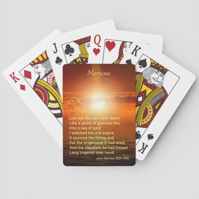Inspirational Sunset Orange Gold Sky Sea Gold Poem Poker Cards (Back)