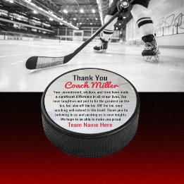 Inspirational Thank You Coach On Ice Hockey Rink Hockey Puck