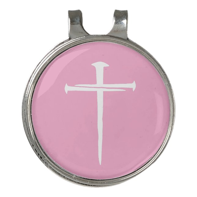 Inspirational Three Nails White Cross Christian Golf Hat Clip (Front)