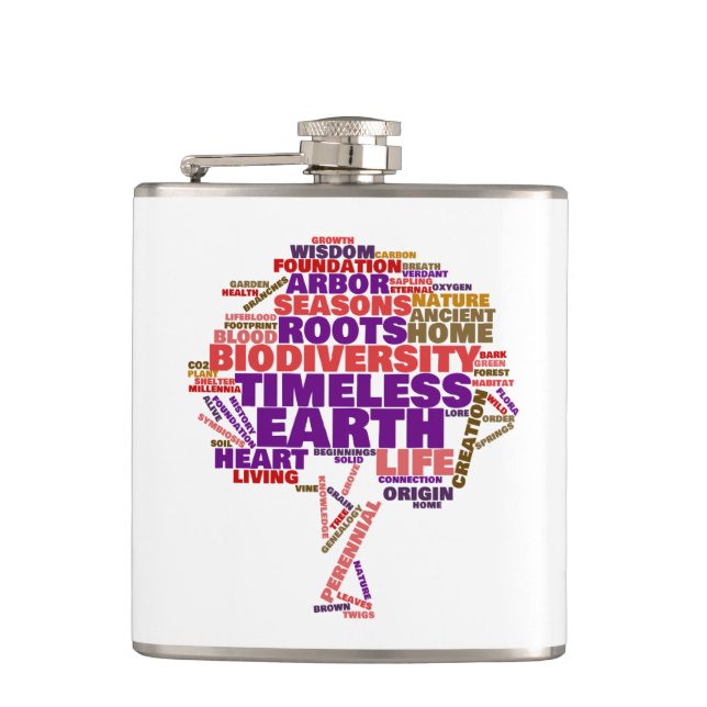 Inspirational Tree of Life Tag Cloud Flask (Front)