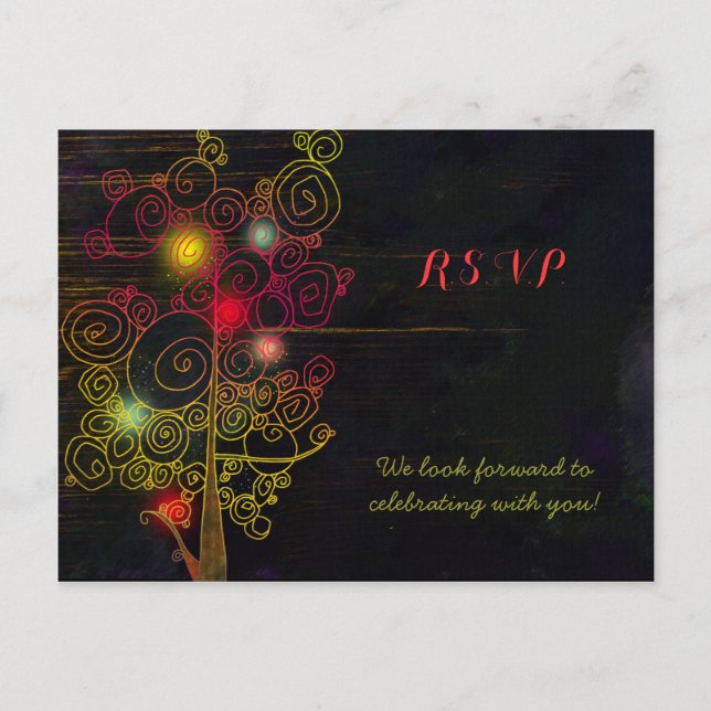 Inspirational Trees Rustic Wedding RSVP Invitation Postcard (Front)