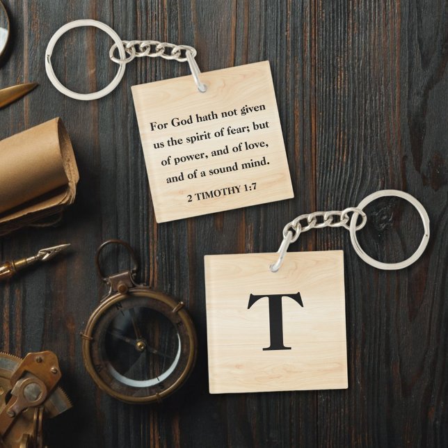 Inspirational Verse 2Timothy 1:7 Custom Monogram Keychain (Creator Uploaded)
