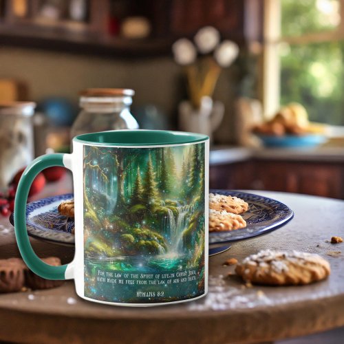 Inspirational Verse Romans 82 Woodland Waterfalls Mug