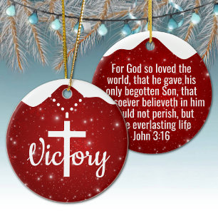 Inspirational Victory Cross Christian Decor  ⛪️ 🎄 Ceramic Ornament