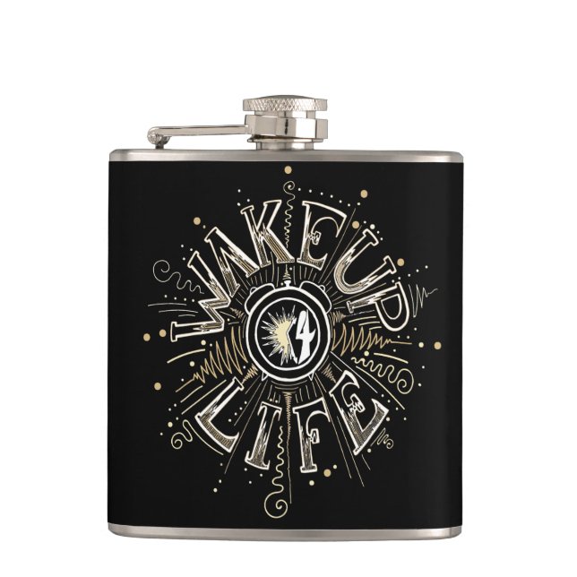 Inspirational WAKE UP 4 LIFE quote illustration Flask (Front)