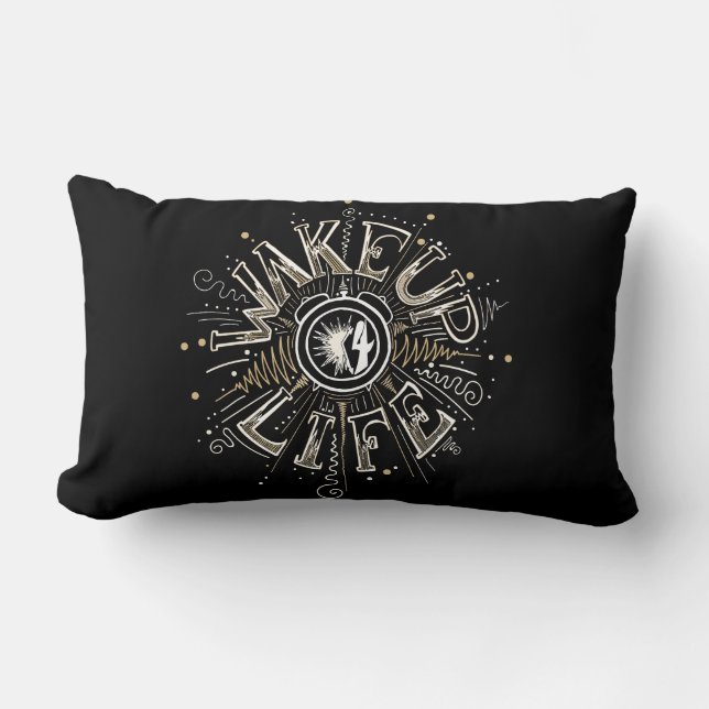 Inspirational WAKE UP 4 LIFE quote illustration Lumbar Pillow (Front)