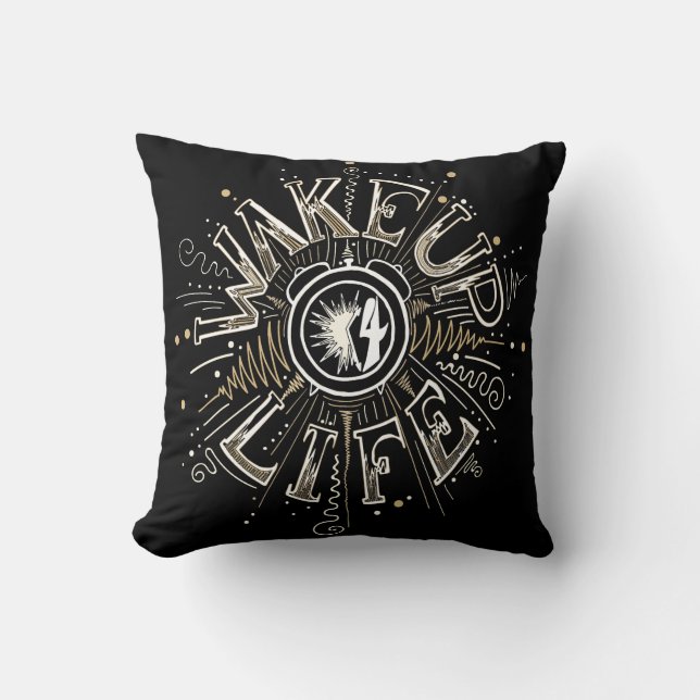Inspirational WAKE UP 4 LIFE quote illustration Throw Pillow (Front)
