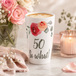 Inspirational Watercolor 50th Birthday Floral Latte Mug