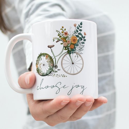 Inspirational Watercolor Bicycle Choose Joy Quote Coffee Mug
