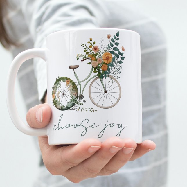 Inspirational Watercolor Bicycle Choose Joy Quote Coffee Mug (Choose Joy Vintage Bicycle Mug)