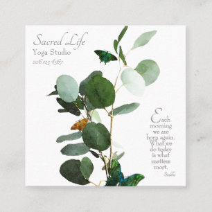 Inspirational Watercolor Eucalyptus & Butterflies Square Business Card