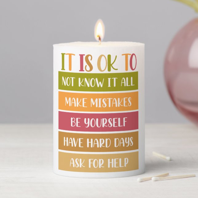 Inspirational Wellness Quote Pillar Candle (In Situ)