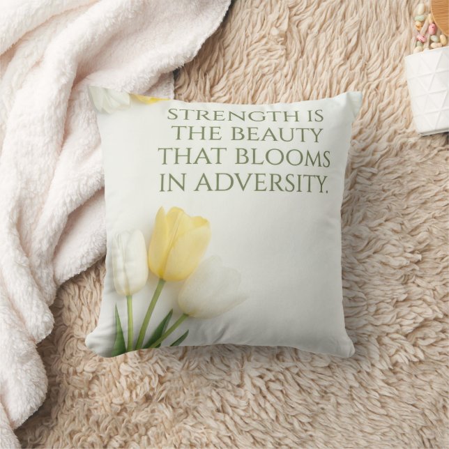 Inspirational White and Yellow Tulip Throw Pillow (Blanket)