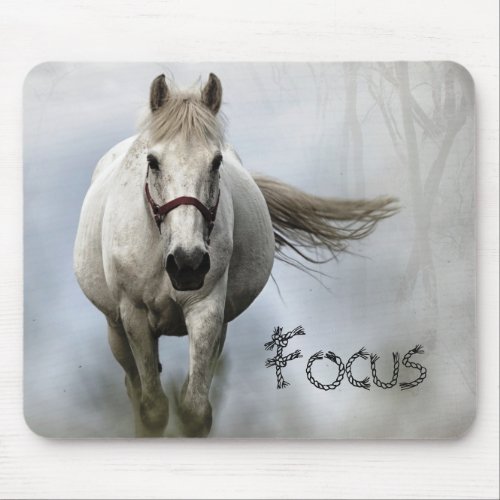 Inspirational White Horse Focus  Mouse Pad