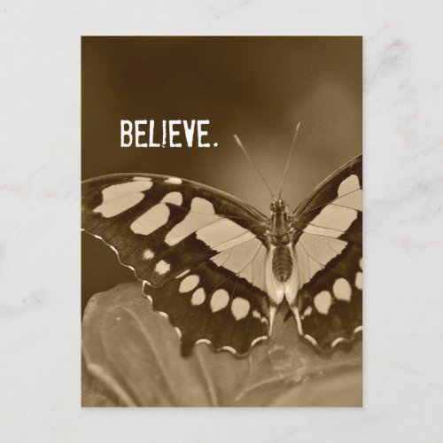 Inspirational Word Believe with Butterfly Postcard