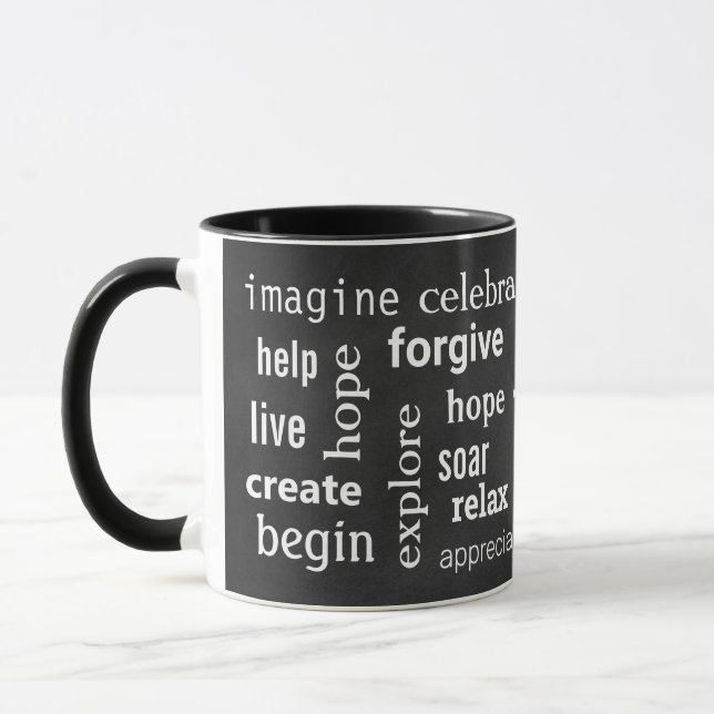 Inspirational Word Cloud on chalkboard Mug (Left)