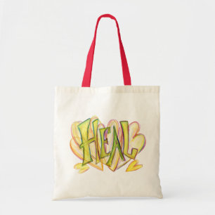 Inspirational Word Heal Art Red Handled Tote Bag