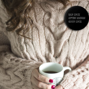 Inspirational word luck brings white black button