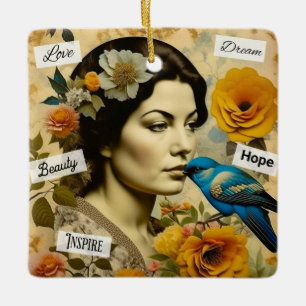 Inspirational Words and Vintage Lady Personalized Ceramic Ornament