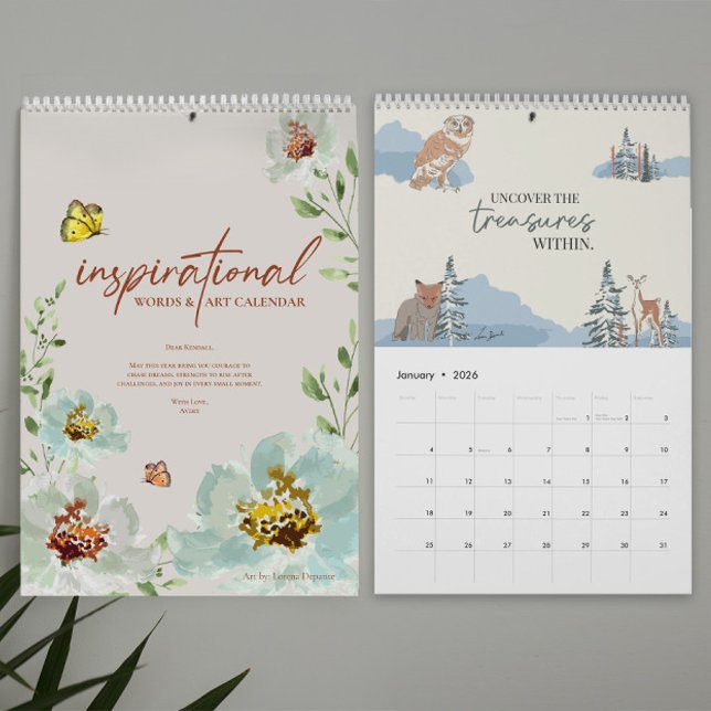 Inspirational Words & Art 2026 Personalized Calendar (Personalized Inspirational 2026 Words & art calendar with watercolor designs by Lorena Depante.)