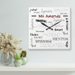 Inspirational Words Mentor Teacher Appreciation Square Wall Clock<br><div class="desc">Inspirational Words Mentor Teacher Appreciation Square Wall Clock . The design has inspirational words that you feel for the teacher / mentor written in different fonts along with a space to write the teacher's name . show your gratitude and appreciation to your teacher by gifting this cute Custom Teacher Appreciation...</div>