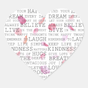Inspirational Words Pink Peach Rose petals Heart Sticker