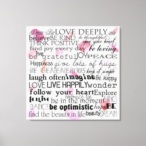 Inspirational Words Rose Petals Canvas Print