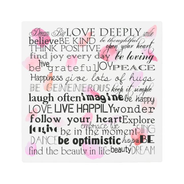 Inspirational Words Rose Petals Metal Print (Front)