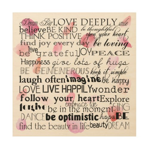 Inspirational Words Rose Petals Wood Wall Art