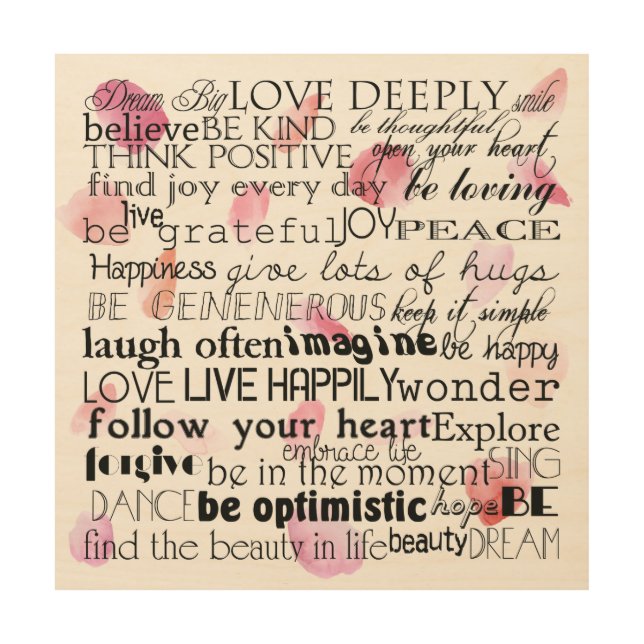 Inspirational Words Rose Petals Wood Wall Art (Front)
