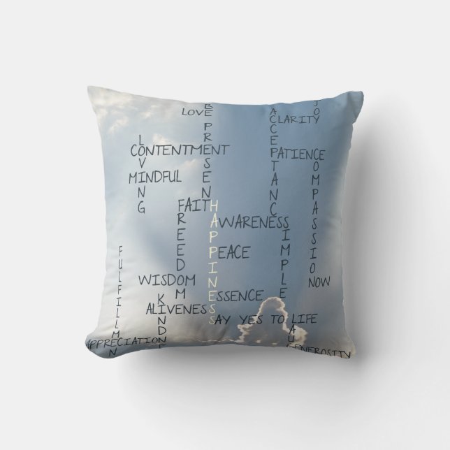 Inspirational Words to Live by for Happiness Throw Pillow (Front)