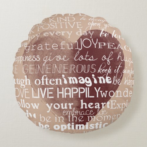 Inspirational Words Watercolor Heart Round Pillow