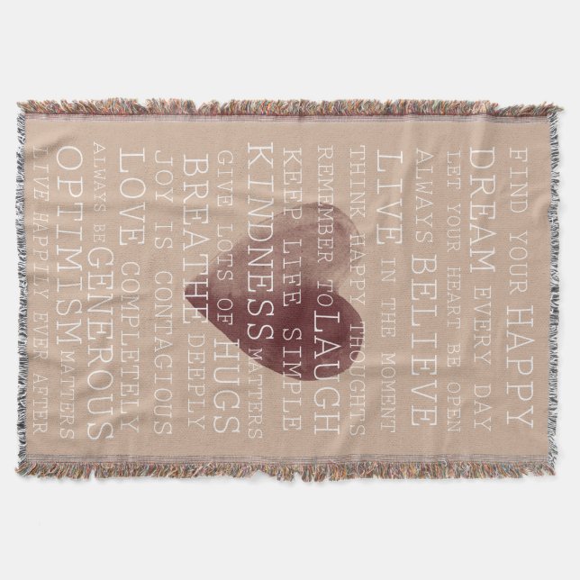 Inspirational Words Watercolor Heart Throw Blanket (Front)