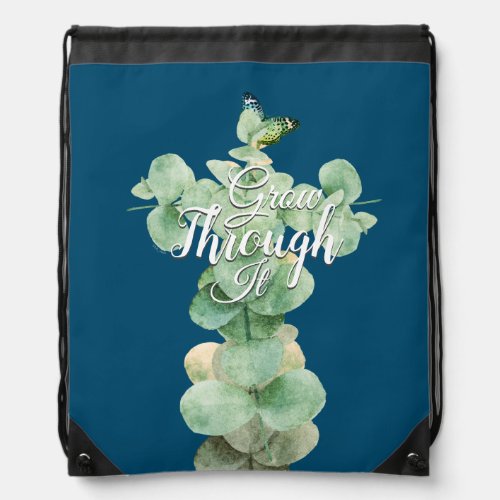 Inspirational Words Watercolor Plant Butterfly Drawstring Bag