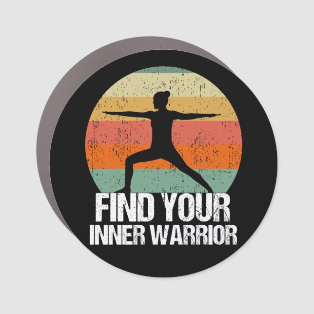 Inspirational Yoga Warrior Sunset Quote Car Magnet (Front)