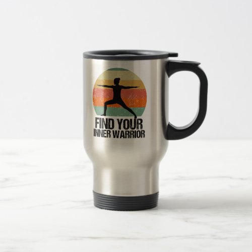 Inspirational Yoga Warrior Sunset Quote Travel Mug