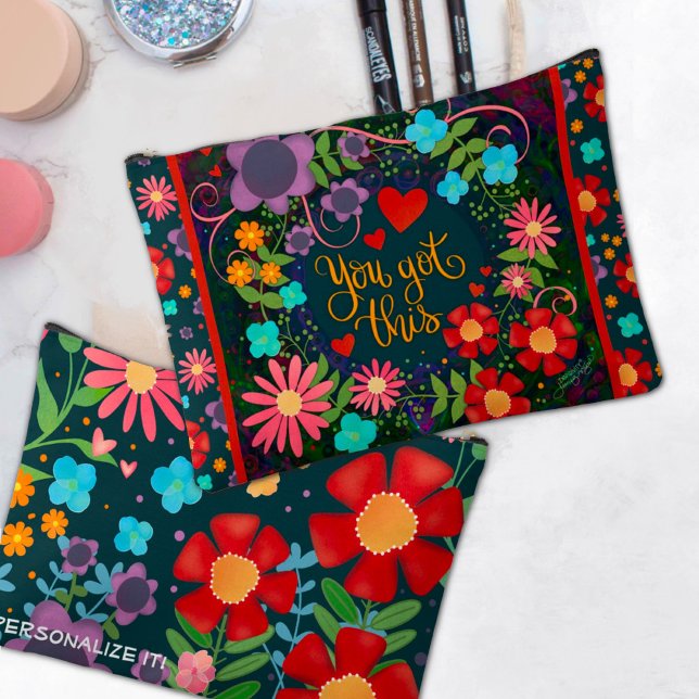 Inspirational You Got This Quote Floral Custom Accessory Pouch (Creator Uploaded)