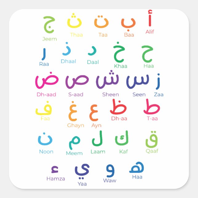 Inspire Arabic Learning: Beautiful Alphabet Art Square Sticker (Front)
