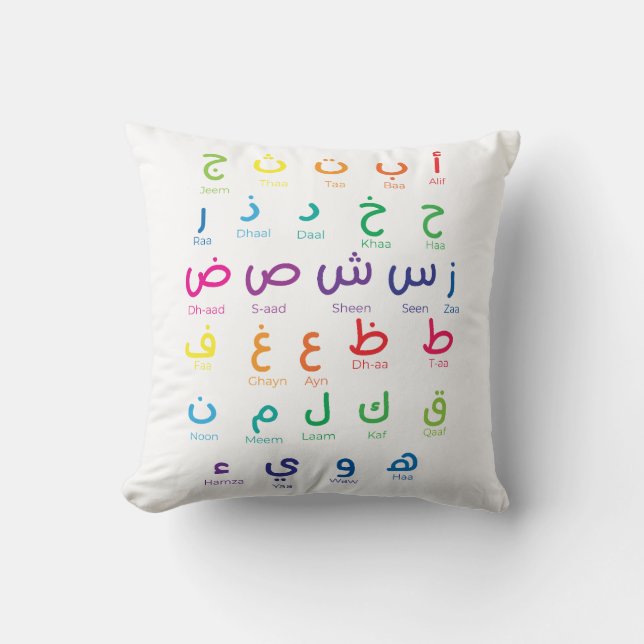 Inspire Arabic Learning: Beautiful Alphabet Art Throw Pillow (Front)