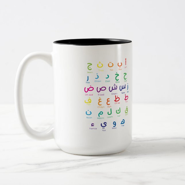 Inspire Arabic Learning: Beautiful Alphabet Art Two-Tone Coffee Mug (Left)