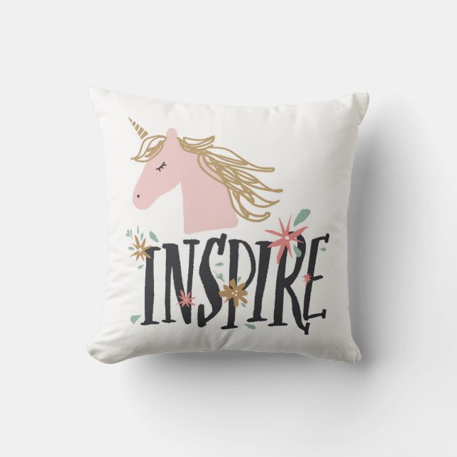 Inspire | Gold Mane Unicorn Throw Pillow (Front)