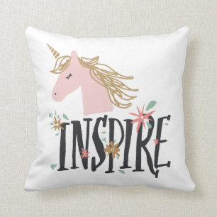 Inspire Gold Mane Unicorn Throw Pillow