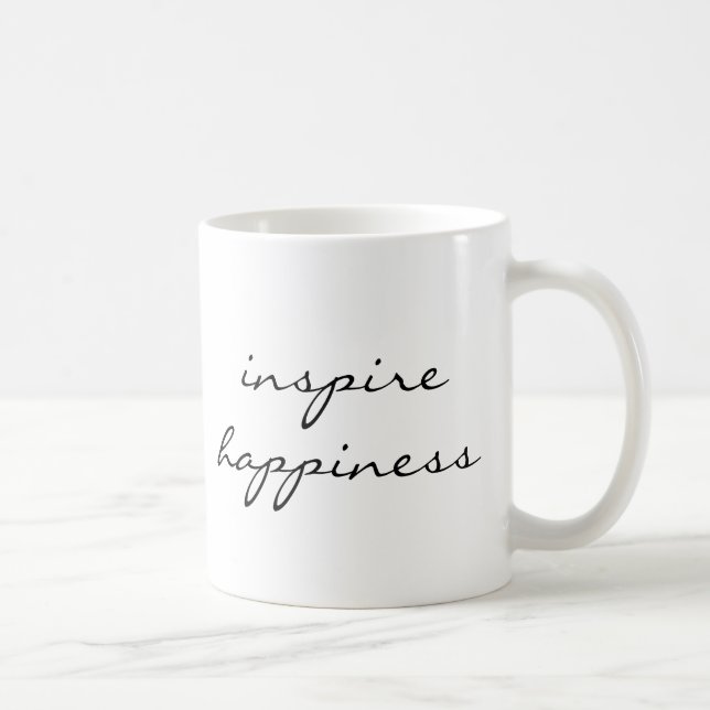 Inspire Happiness Script Handwriting Encouragement Coffee Mug (Right)