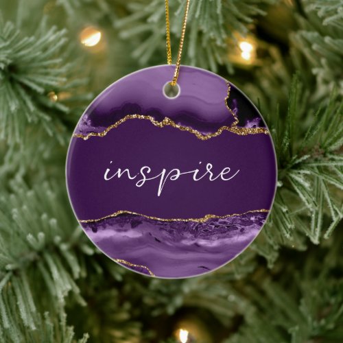 Inspire Inspirational Word Purple Silver Agate Ceramic Ornament